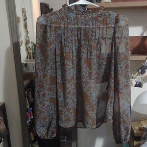 a.n.a Floral Sheer Blouse - Brown and Blue